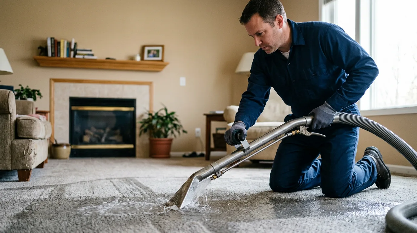 Water damage restoration technician working near Cimarron, KS